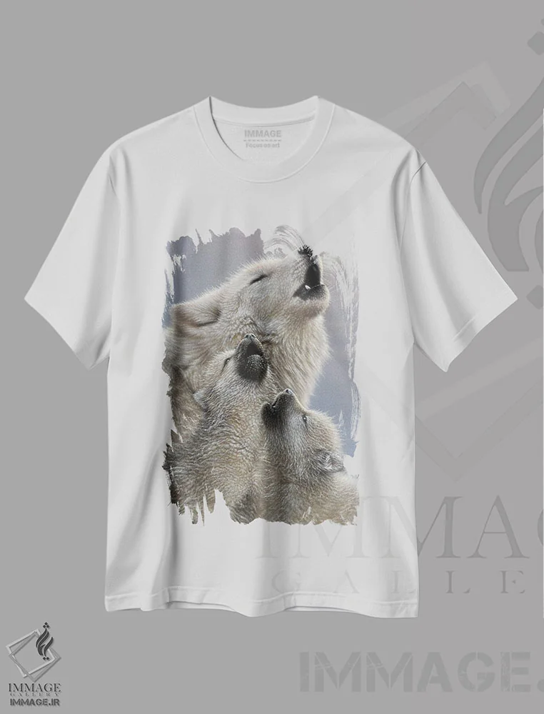 تیشرت سفید طرح دار آموزش آوازخوانی گرگ، هنر فاخر معاصر اثر کالین بوگل | فروشگاه ایماژ