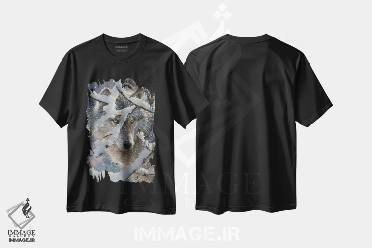 تیشرت مشکی طرح دار گرگ زمستانی، دکور کلبه و لژ اثر کالین بوگل | فروشگاه ایماژ