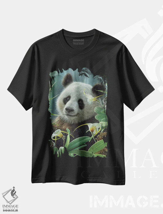 تیشرت مشکی طرح دار پاندای گرمسیری، هنر فاخر معاصر اثر کالین بوگل | فروشگاه ایماژ