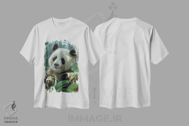 تیشرت سفید طرح دار پاندای گرمسیری، هنر فاخر معاصر اثر کالین بوگل | immage.ir