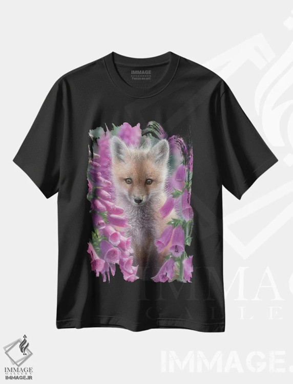 تیشرت مشکی طرح دار گل انگشتانه، هنر فاخر معاصر اثر کالین بوگل | فروشگاه ایماژ