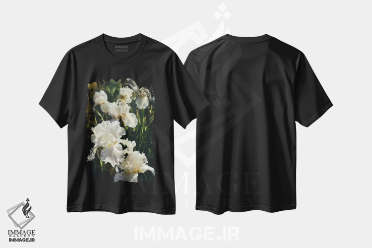 تیشرت مشکی طرح دار باغ زنبق، هنر فاخر معاصر اثر کالین بوگل | فروشگاه ایماژ