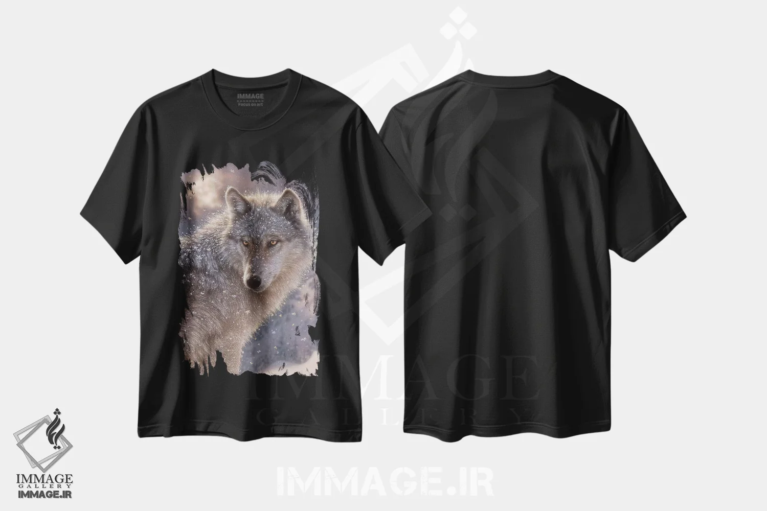 تیشرت مشکی طرح دار گرگ تنها، هنر فاخر معاصر اثر کالین بوگل | immage.ir