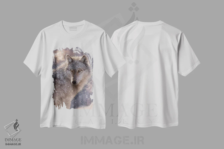 تیشرت سفید طرح دار گرگ تنها، هنر فاخر معاصر اثر کالین بوگل | فروشگاه ایماژ