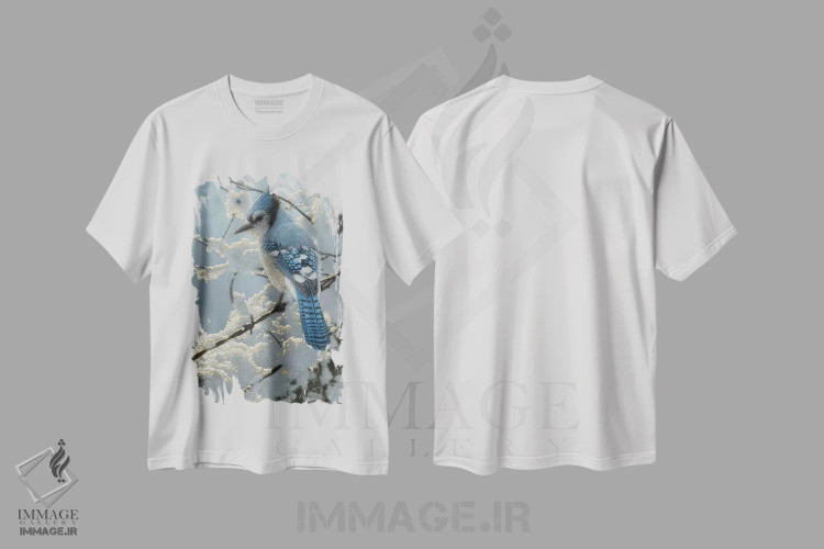 تیشرت سفید طرح دار جای آبی روی حصار، هنر فاخر معاصر اثر کالین بوگل | immage.ir
