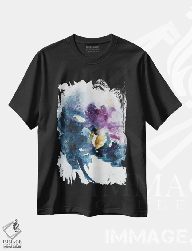 تیشرت مشکی طرح دار دسته گل اول، آبستره اثر جویس کومبز | فروشگاه ایماژ