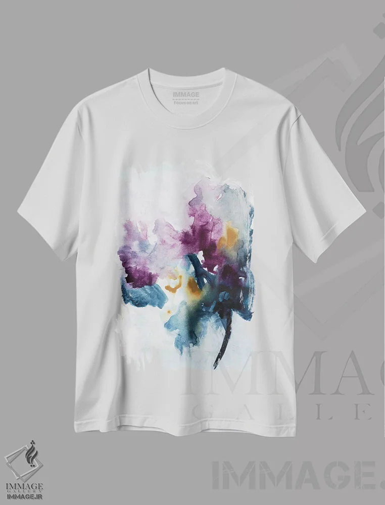 تیشرت سفید طرح دار دسته گل دوم، آبستره اثر جویس کومبز | فروشگاه ایماژ