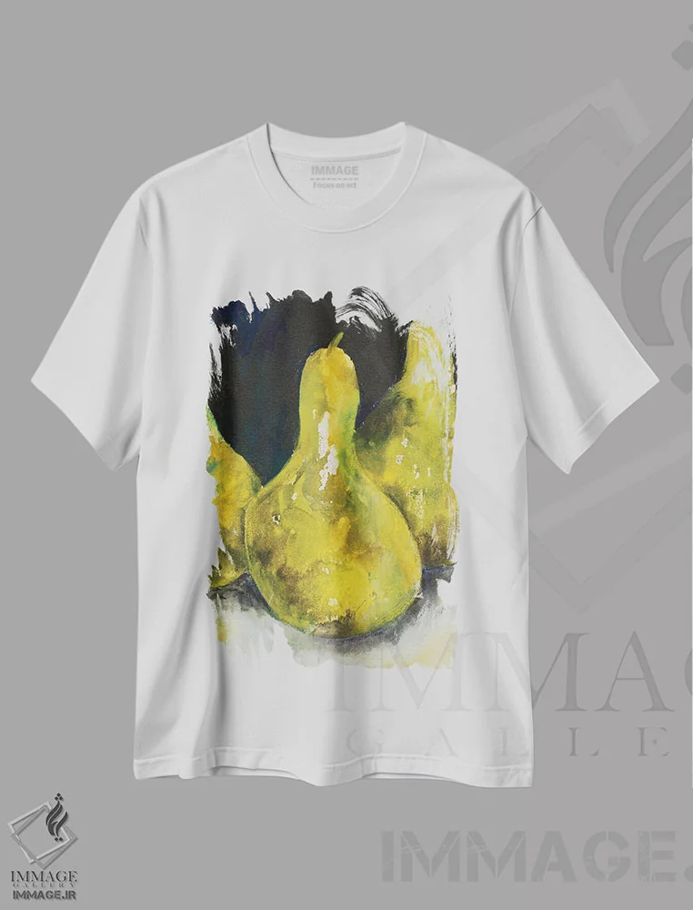 تیشرت سفید طرح دار با هم گلابی دوم، آبستره اثر جویس کومبز | immage.ir