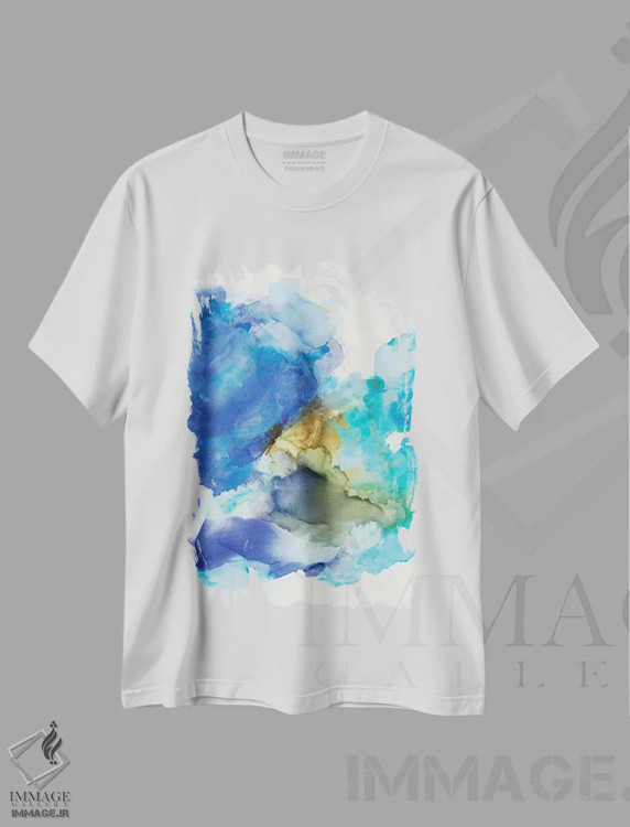 تیشرت سفید طرح دار چشم انداز آبی دوم اثر جویس کومبز | فروشگاه ایماژ