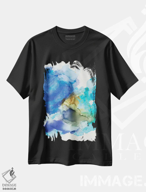 تیشرت مشکی طرح دار چشم انداز آبی دوم اثر جویس کومبز | immage.ir