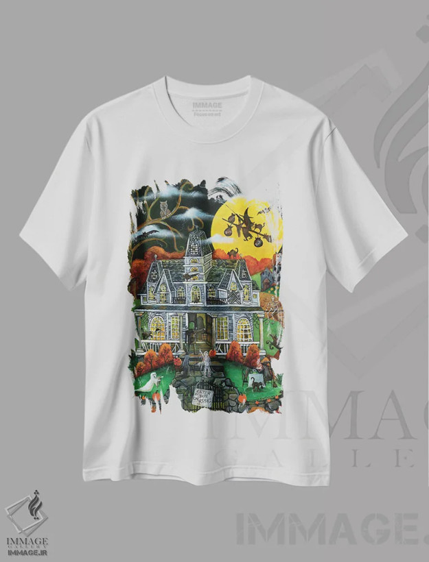 تیشرت سفید طرح دار معجون ها، حقه ها و خوراکی های هالووین، دکور روستایی اثر شریل بارتلی | فروشگاه ایماژ