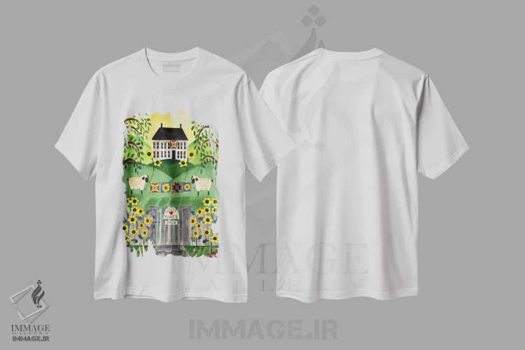 تیشرت سفید طرح دار خانهٔ لحاف دو گوسفند، دکور روستایی اثر شریل بارتلی | immage.ir