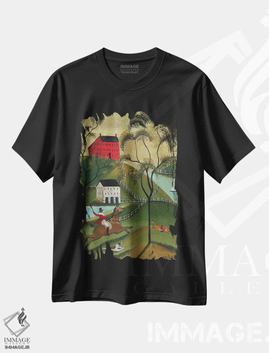 تیشرت مشکی طرح دار شکار روباه اقیانوسی، دکور روستایی اثر شریل بارتلی | فروشگاه ایماژ