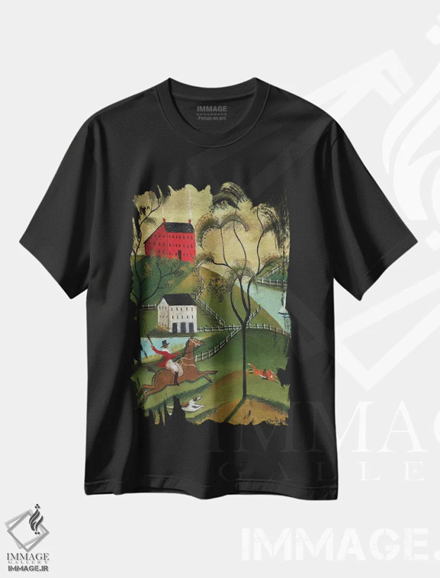 تیشرت مشکی طرح دار شکار روباه اقیانوسی، دکور روستایی اثر شریل بارتلی | فروشگاه ایماژ