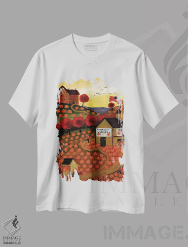 تیشرت سفید طرح دار درهٔ کدو، دکور روستایی اثر شریل بارتلی | فروشگاه ایماژ