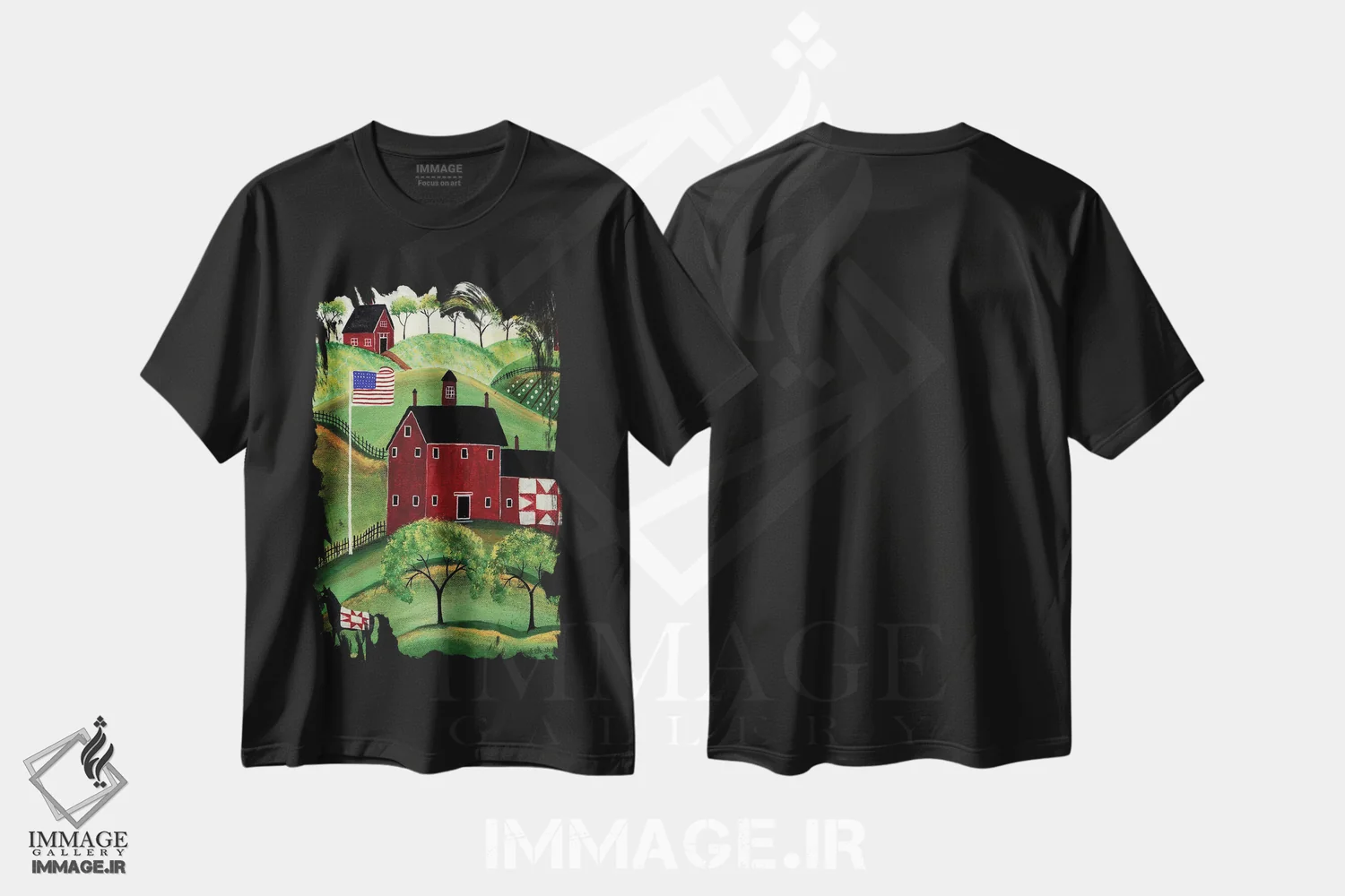 تیشرت مشکی طرح دار خانه لحاف قرمز آمریکایی، دکور آمریکایی اثر شریل بارتلی | immage.ir