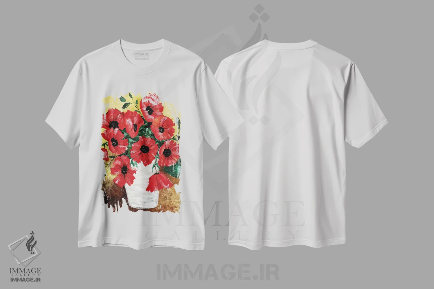 تیشرت سفید طرح دار شقایق های قرمز بزرگ، دکور روستایی اثر شریل بارتلی | فروشگاه ایماژ