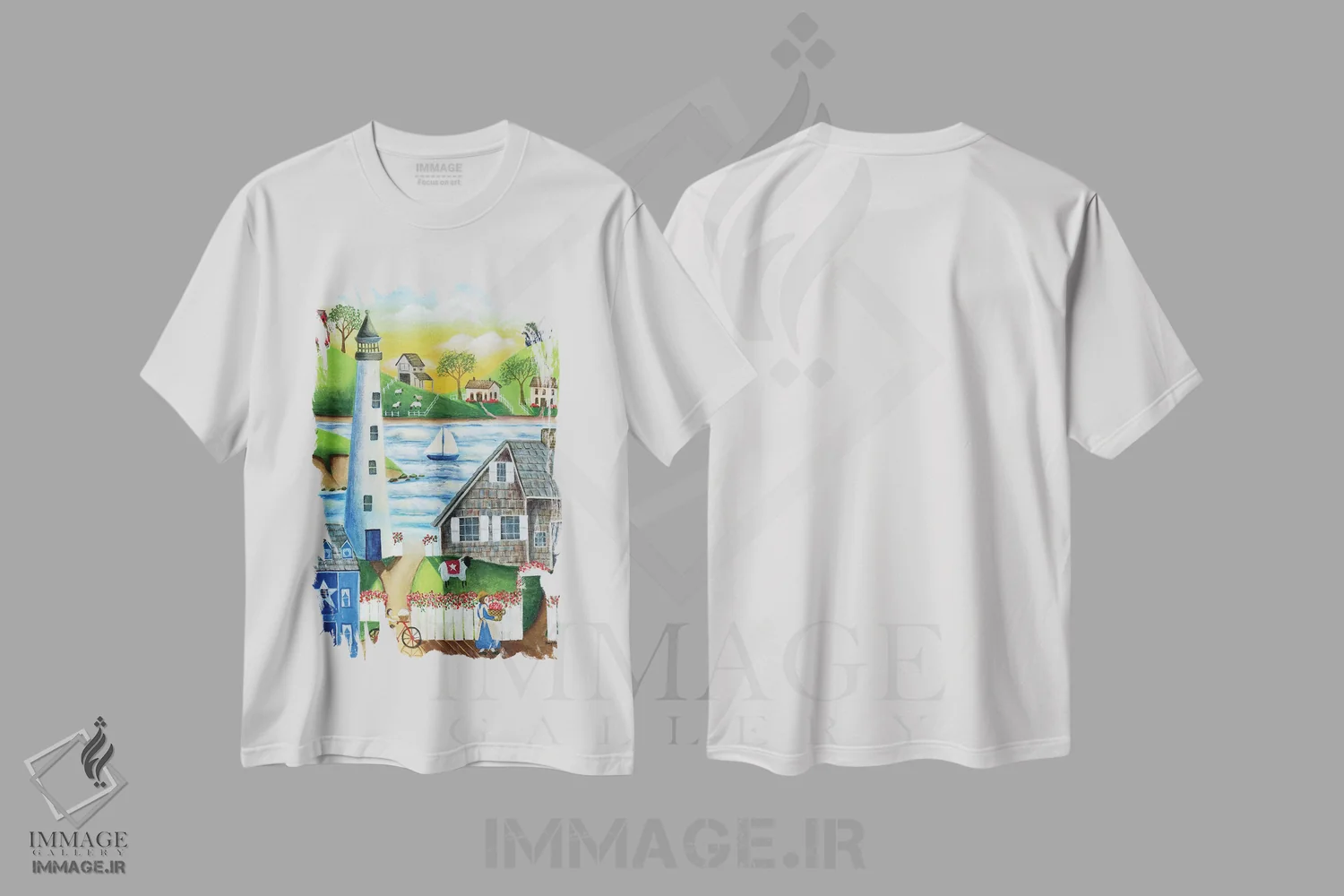 تیشرت سفید طرح دار در کنار دریا، دکور روستایی اثر شریل بارتلی | immage.ir