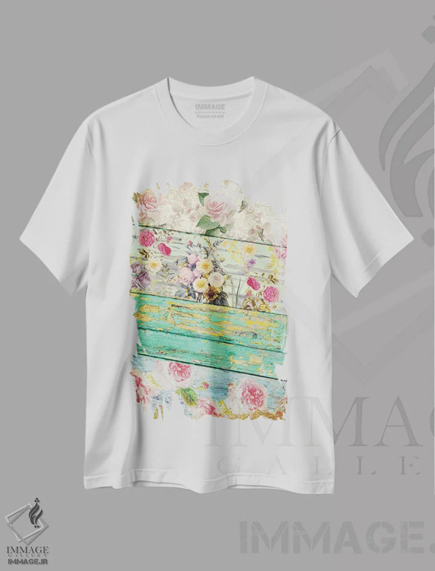 تیشرت سفید طرح دار ویلا رُزا، تزئینی اثر ساشا | فروشگاه ایماژ
