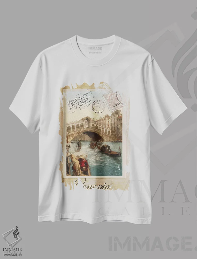 تیشرت سفید طرح دار تعطیلات اروپایی I، تزئینی اثر ساشا | immage.ir