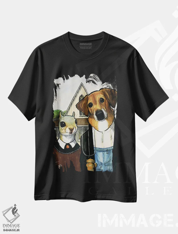 تیشرت مشکی طرح دار سگ میکس سبک گوتیک آمریکایی اثر کاریکاتورهای سگ | فروشگاه ایماژ