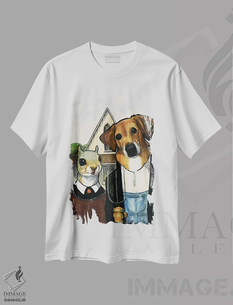 تیشرت سفید طرح دار سگ میکس سبک گوتیک آمریکایی اثر کاریکاتورهای سگ | immage.ir
