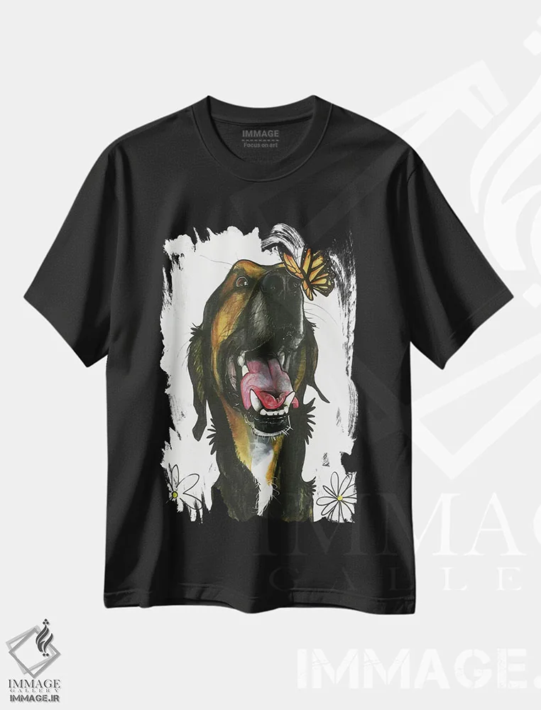 تیشرت مشکی طرح دار بوسه های پروانه ای اثر کاریکاتورهای سگ | immage.ir