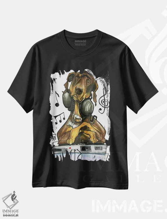 تیشرت مشکی طرح دار دی جی دوبرمن اثر کاریکاتورهای سگ | فروشگاه ایماژ