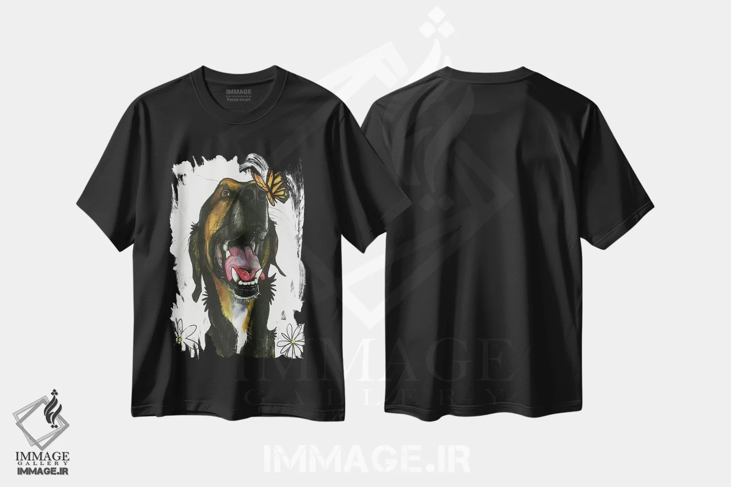 تیشرت مشکی طرح دار بوسه های پروانه ای اثر کاریکاتورهای سگ | immage.ir