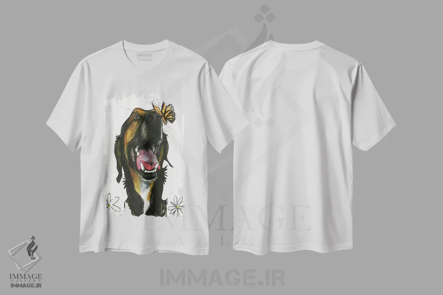 تیشرت سفید طرح دار بوسه های پروانه ای اثر کاریکاتورهای سگ | فروشگاه ایماژ