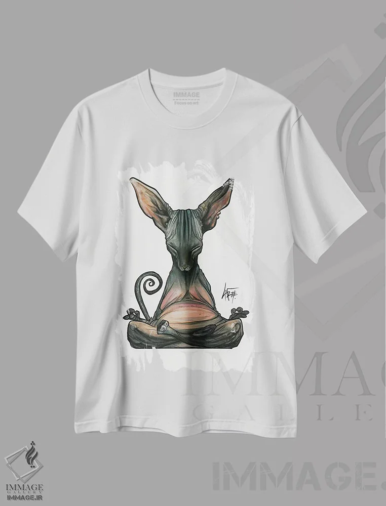 تیشرت سفید طرح دار اسفینکس مراقبه گر اثر کاریکاتورهای سگ | immage.ir