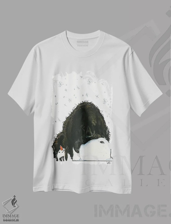 تیشرت سفید طرح دار نیوفاندلند عاشق برف اثر کاریکاتورهای سگ | immage.ir