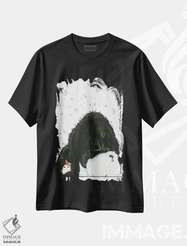تیشرت مشکی طرح دار نیوفاندلند عاشق برف اثر کاریکاتورهای سگ | فروشگاه ایماژ