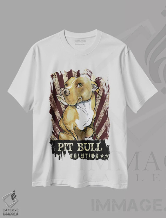 تیشرت سفید طرح دار انقلاب پیت بول اثر کاریکاتورهای سگ | فروشگاه ایماژ