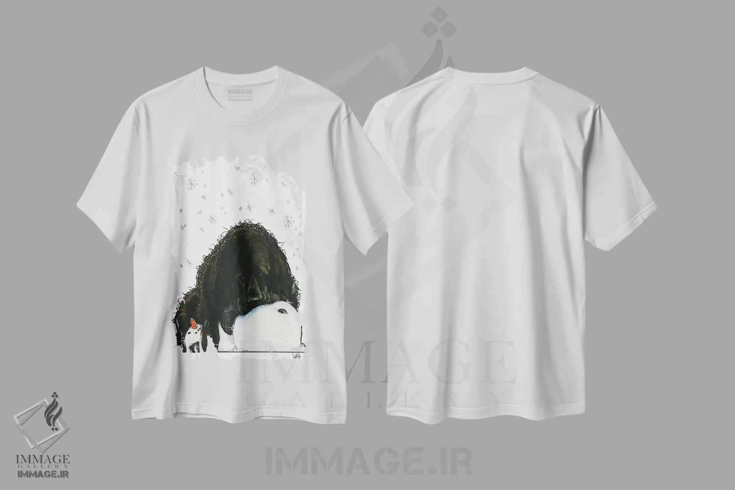 تیشرت سفید طرح دار نیوفاندلند عاشق برف اثر کاریکاتورهای سگ | immage.ir