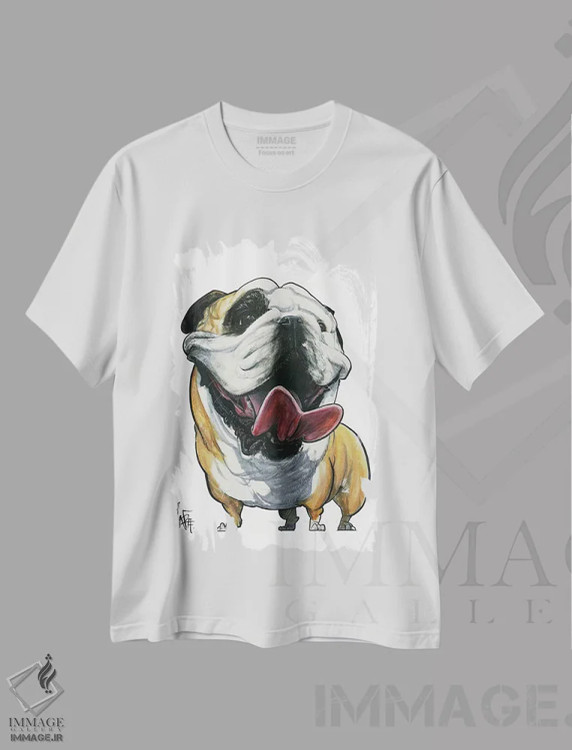 تیشرت سفید طرح دار بولداگ خندان اثر کاریکاتورهای سگ | فروشگاه ایماژ