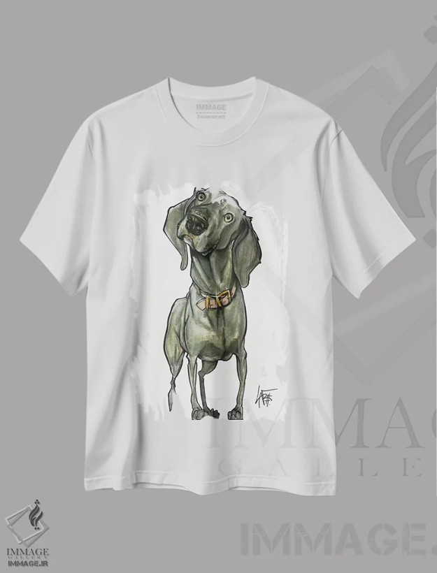 تیشرت سفید طرح دار وایمارانِر کنجکاو اثر کاریکاتورهای سگ | فروشگاه ایماژ