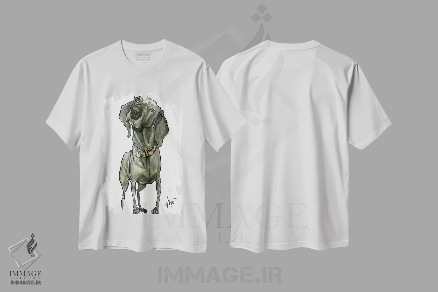 تیشرت سفید طرح دار وایمارانِر کنجکاو اثر کاریکاتورهای سگ | فروشگاه ایماژ