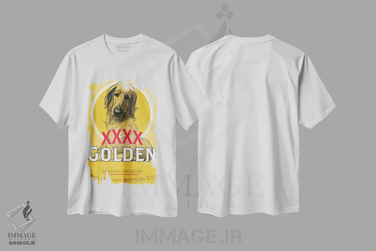 تیشرت سفید طرح دار آبجوی طلایی XXXX استرالیایی اثر کاریکاتورهای سگ | فروشگاه ایماژ