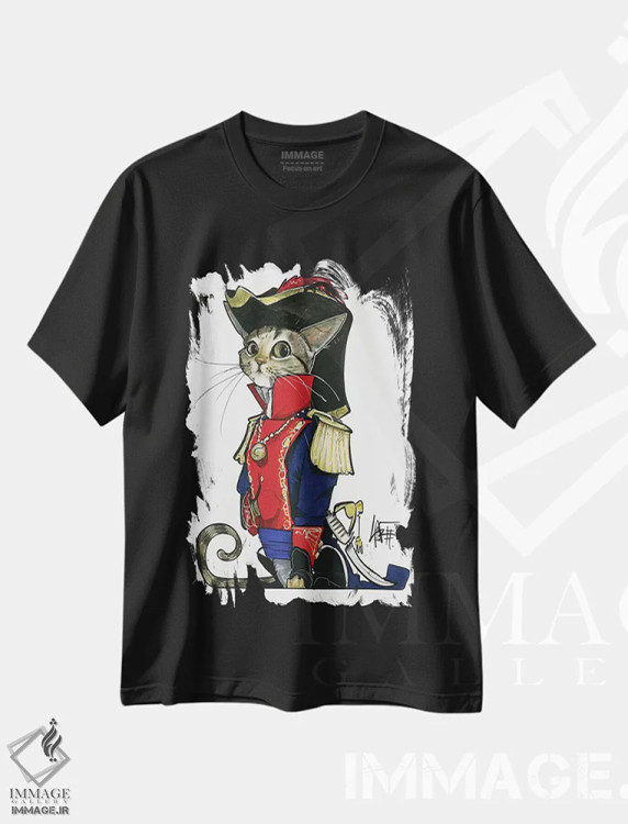 تیشرت مشکی طرح دار گربهٔ ژنرال مدرن اثر کاریکاتورهای سگ | فروشگاه ایماژ