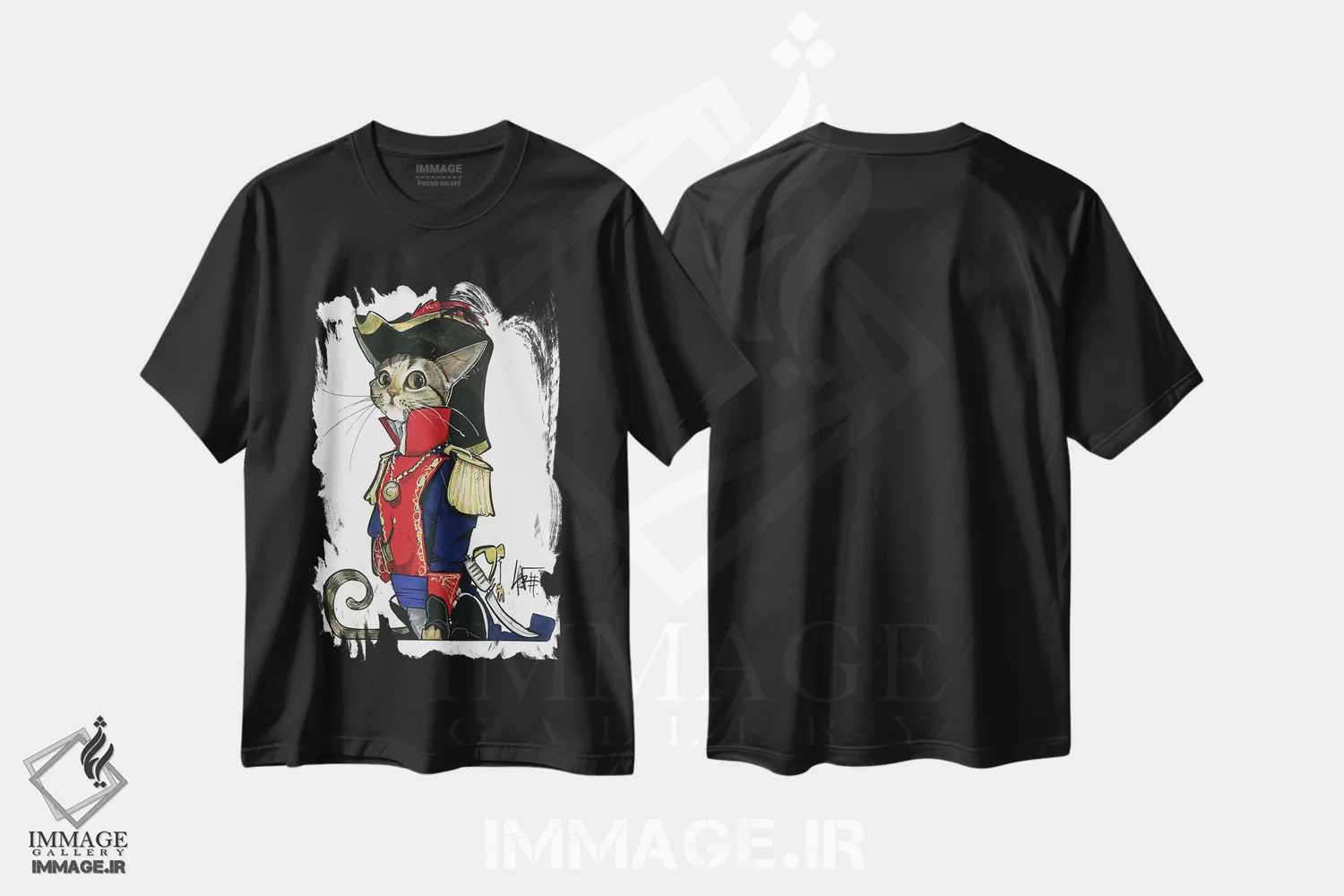 تیشرت مشکی طرح دار گربهٔ ژنرال مدرن اثر کاریکاتورهای سگ | فروشگاه ایماژ