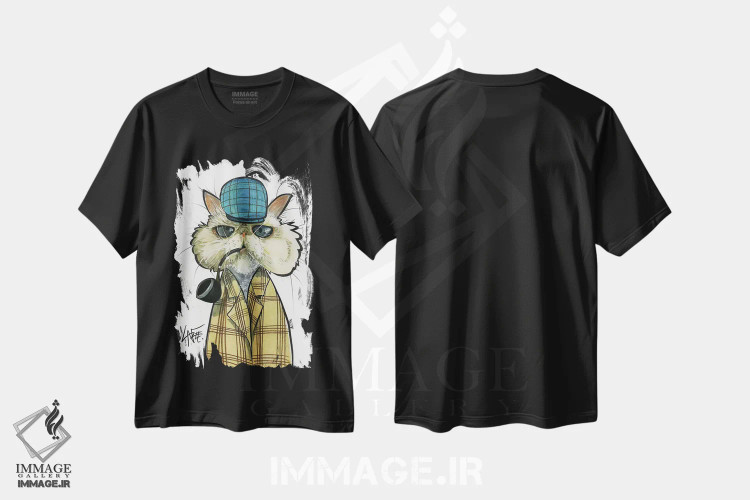 تیشرت مشکی طرح دار گربه کارآگاه اثر کاریکاتورهای سگ | immage.ir