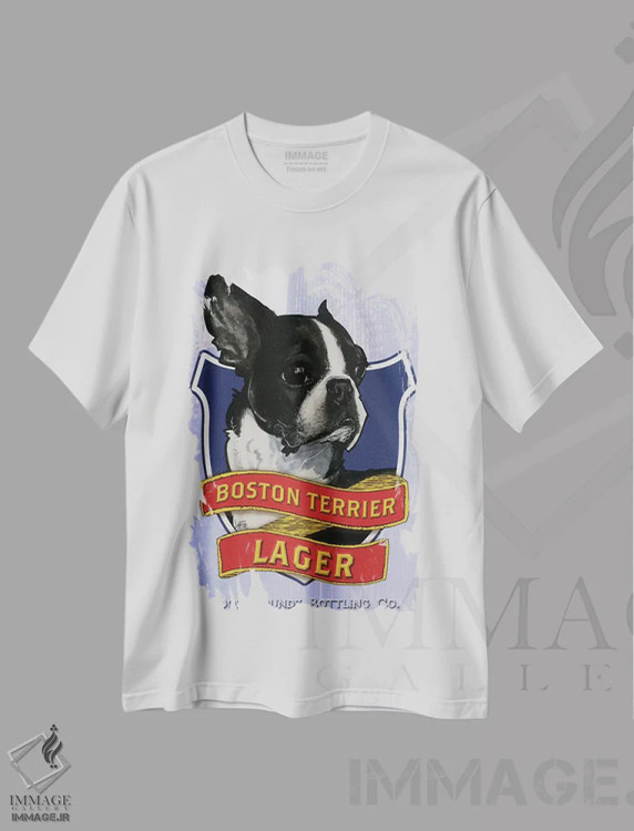 تیشرت سفید طرح دار آبجوی بوستون تریر اثر کاریکاتورهای سگ | فروشگاه ایماژ