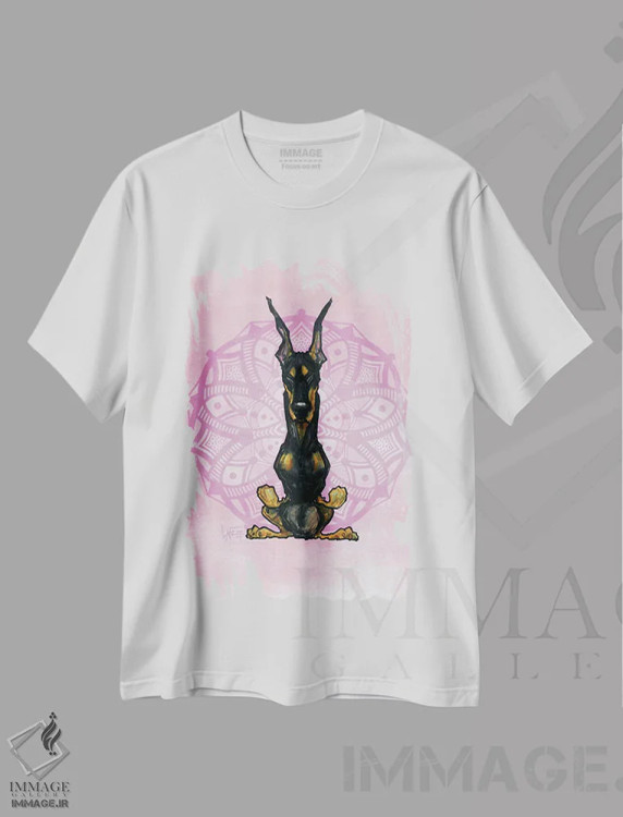 تیشرت سفید طرح دار دوبرمن مراقبه گر اثر کاریکاتورهای سگ | immage.ir