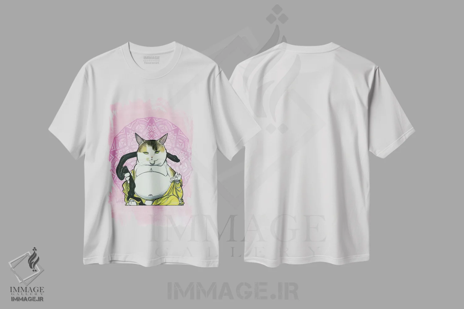 تیشرت سفید طرح دار گربه بودای مراقبه گر، تزئینی اثر کاریکاتورهای سگ | immage.ir