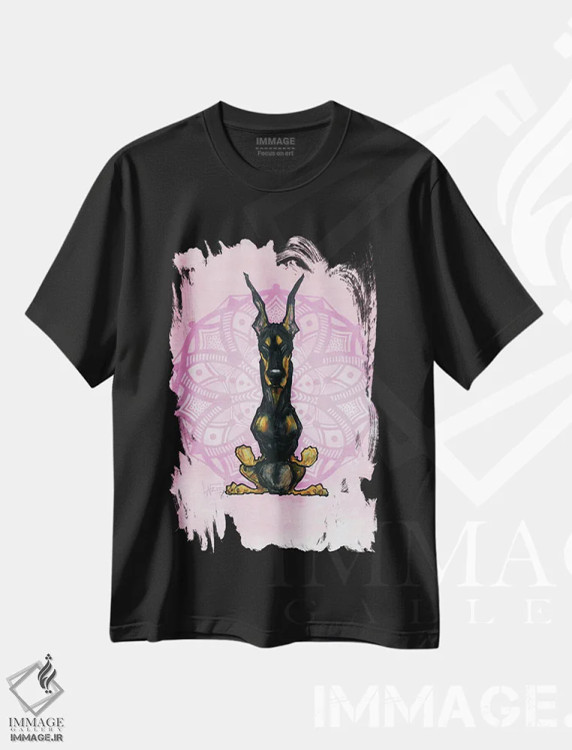تیشرت مشکی طرح دار دوبرمن مراقبه گر اثر کاریکاتورهای سگ | فروشگاه ایماژ