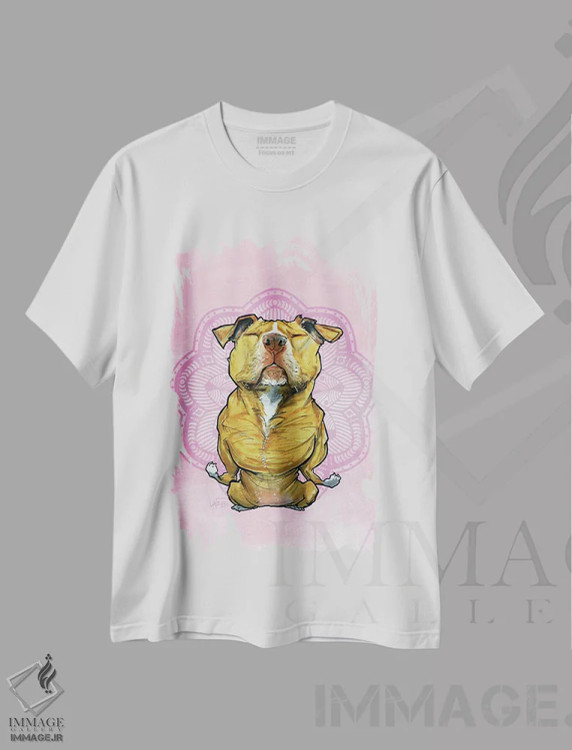 تیشرت سفید طرح دار پیت بول مراقبه گر اثر کاریکاتورهای سگ | فروشگاه ایماژ