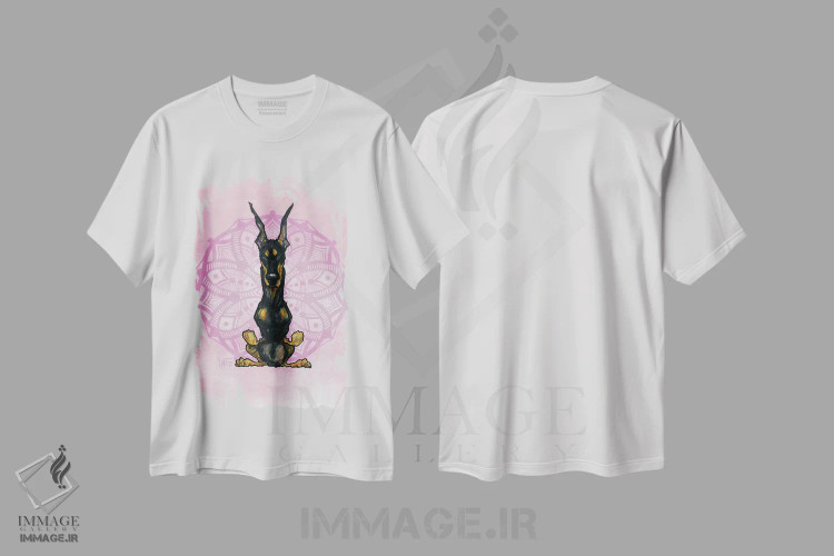تیشرت سفید طرح دار دوبرمن مراقبه گر اثر کاریکاتورهای سگ | immage.ir