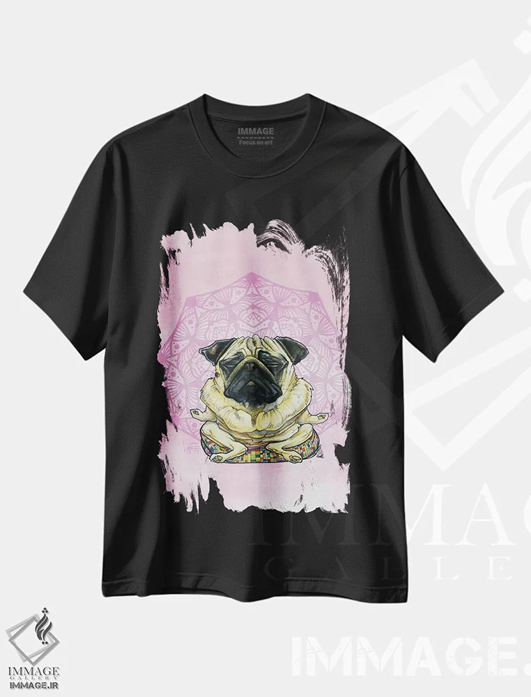 تیشرت مشکی طرح دار پاگ مراقبه گر اثر کاریکاتورهای سگ | فروشگاه ایماژ