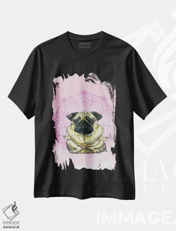 تیشرت مشکی طرح دار پاگ مراقبه گر اثر کاریکاتورهای سگ | فروشگاه ایماژ